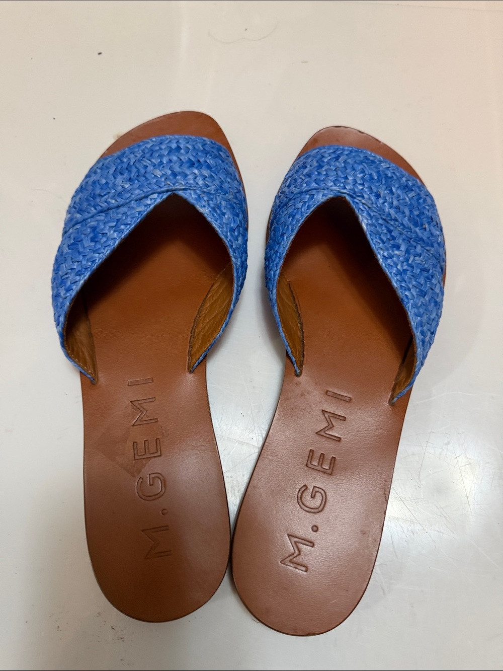 M. Gemi Blue Braided Leather Slide Mules